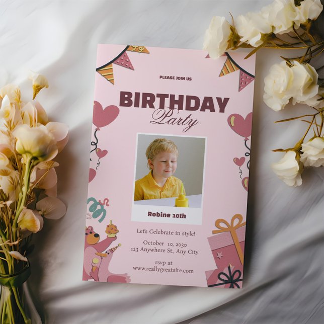 Cute Pink Birthday Party Invitation (Creator Uploaded)