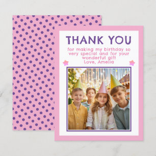 Cute Pink Birthday Photo Thank You Card