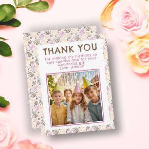 Cute Pink Birthday Photo Thank You Card
