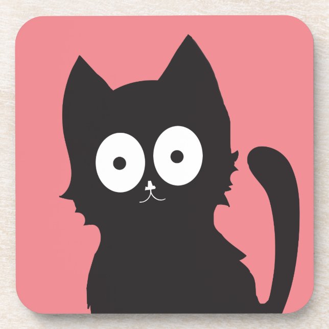 Cute Pink Black and White Cat Silhouette Coaster (Front)