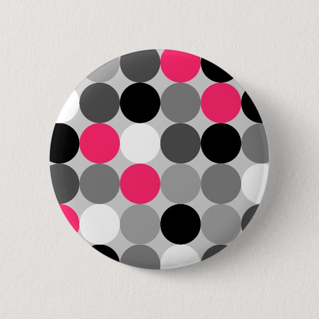 Cute pink black and white dots vector pattern 6 cm round badge (Front)