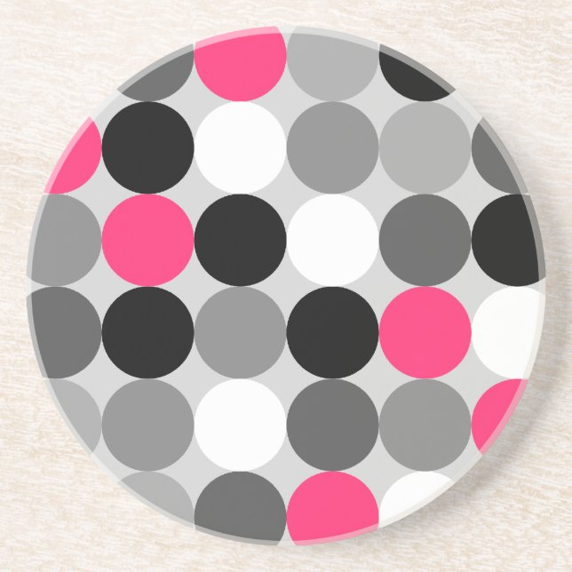 Cute pink black and white dots vector pattern coaster (Front)