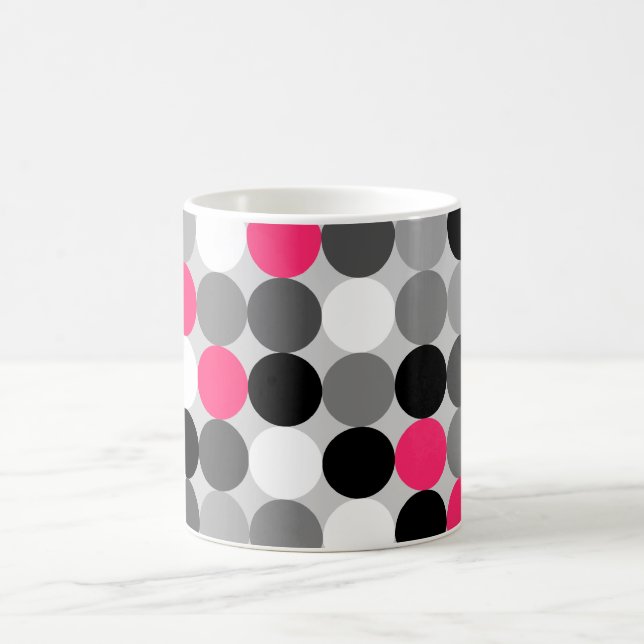 Cute pink black and white dots vector pattern coffee mug (Center)