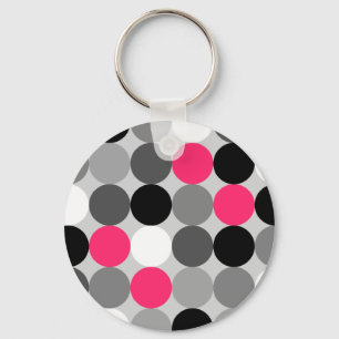 Cute pink black and white dots vector pattern key ring