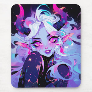 Cute Pink, Black, and White Koakuma Little Devil Mouse Pad