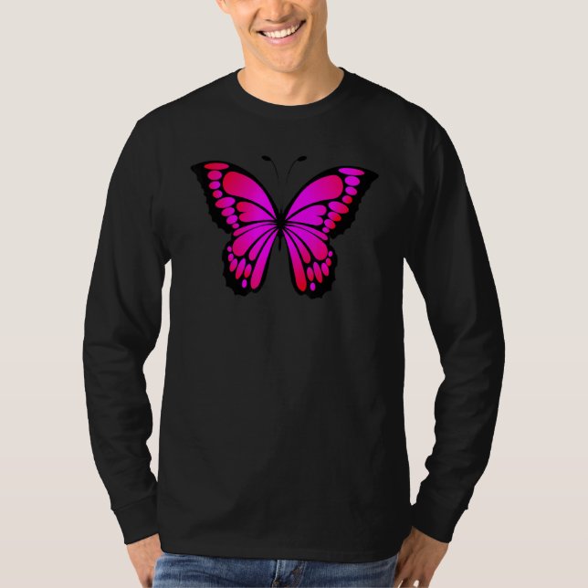 Cute Pink Black Butterfly T-Shirt (Front)