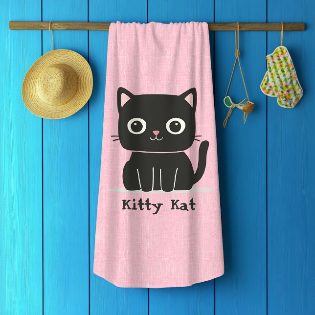 Cute Pink & Black Cat   Beach Towel (Creator Uploaded)