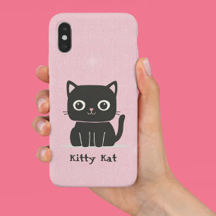 Cute Pink & Black Cat   iPhone 15 Case