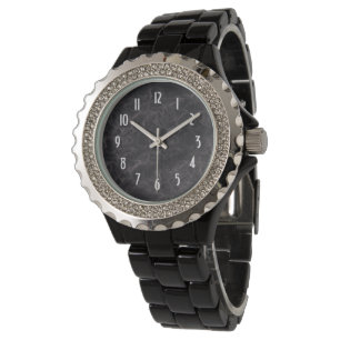 Cute Pink Black-Enamel Marbled Rhinestone Women's Watch