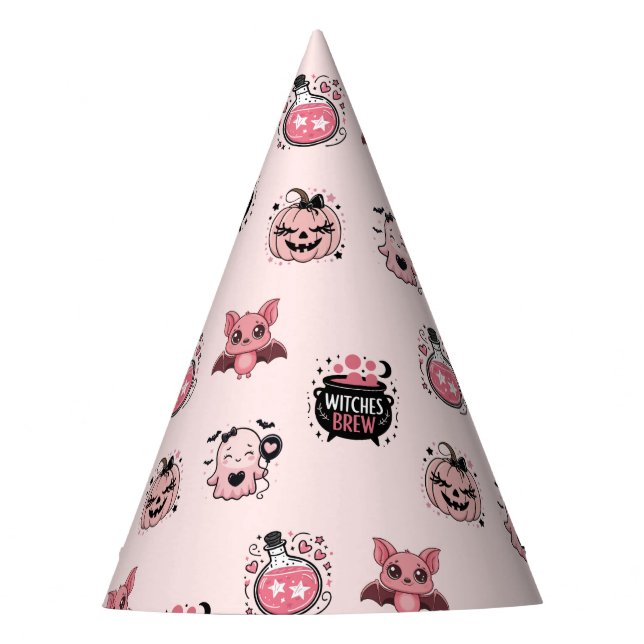 Cute Pink & Black Ghosts Halloween Party Hat (Front)