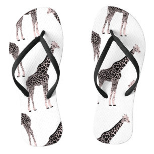 Cute Pink & Black Giraffe Animal White Design Jandals