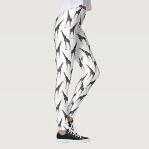 Cute Pink & Black Giraffe Animal White Design Leggings