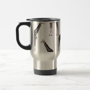 Cute Pink & Black Giraffe Animal White Design Travel Mug