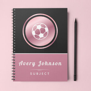 Cute Pink & Black Girls Soccer Name School Subject Notebook