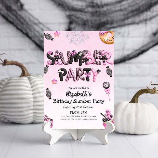 Cute Pink Black Halloween Slumber Party  Invitation (Creator Uploaded)
