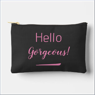Cute Pink & Black Hello Gorgeous Quote Slogan Accessory Pouch