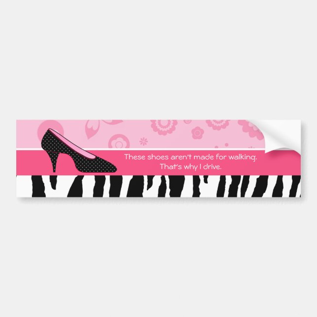 Cute Pink Black Shoes Trendy Zebra Print With Name Bumper Sticker (Front)