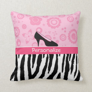 Cute Pink Black Shoes Trendy Zebra Print With Name Cushion