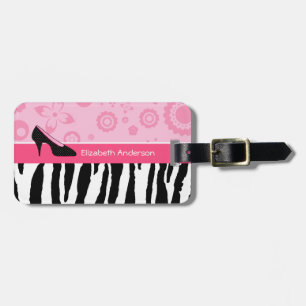 Cute Pink Black Shoes Trendy Zebra Print With Name Luggage Tag
