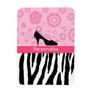 Cute Pink Black Shoes Trendy Zebra Print With Name Magnet