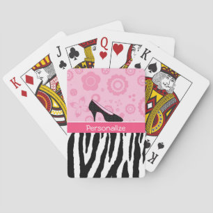 Cute Pink Black Shoes Trendy Zebra Print With Name Playing Cards