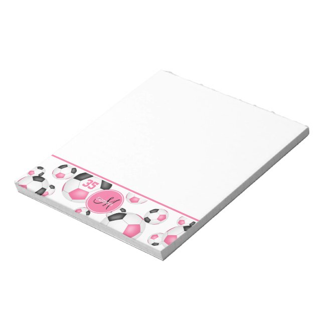 cute pink black soccer balls sports pattern notepad (Rotated)