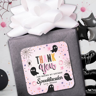 Cute Pink Black Spooktacular Birthday Thank You Square Sticker