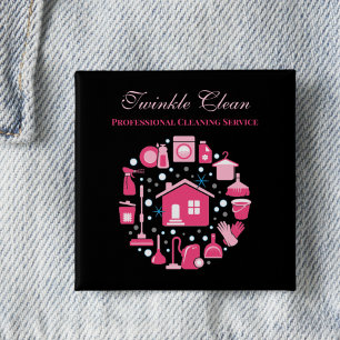 Cute Pink Black Supplies Cleaning Service Business 15 Cm Square Badge