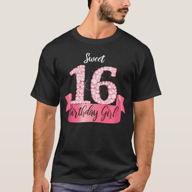 Cute Pink Black Sweet 16 I 16Th Birthday Idea.png  T-Shirt (Front)