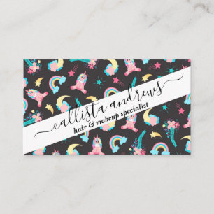 Cute Pink Black Unicorn Rainbow Floral Stars Business Card