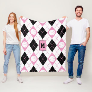 cute pink black white basketball themed argyle fleece blanket