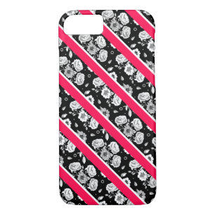 Cute pink black white flowers stripes iPhone 8/7 case