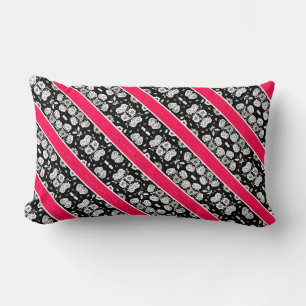 Cute pink black white flowers stripes lumbar cushion