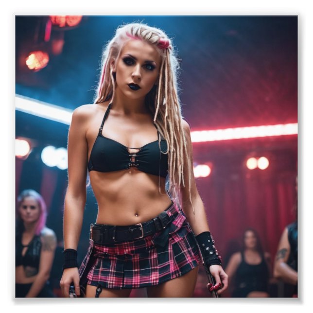 Cute Pink Blond Dreads Dancer in Tartan Skirt Photo Print (Front)