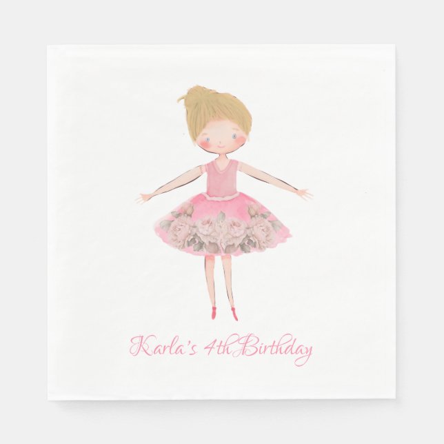 Cute Pink Blonde Ballerina Dancer Napkin (Front)