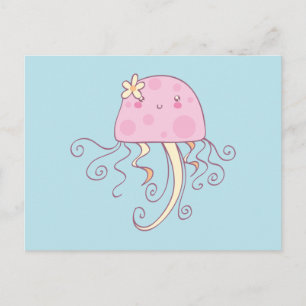 Cute Pink Blue Cartoon Jellyfish Postcard