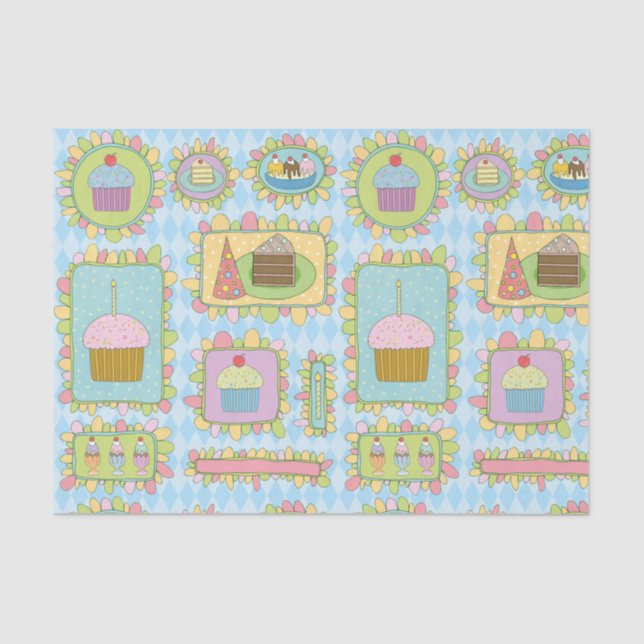 Cute Pink Blue Cupcake Dessert Birthday Party Tissue Paper (Front)