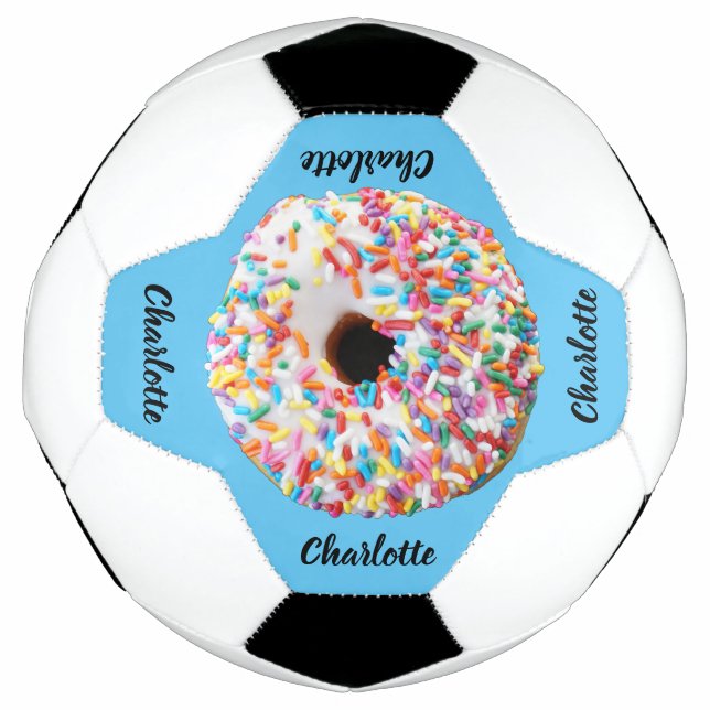Cute Pink Blue Doughnut Personalised Modern Soccer Ball (Front)