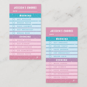 Cute Pink Blue Glitter Kids Daily Chores Business Card