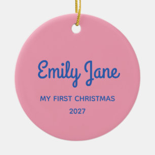 Cute Pink Blue Personalised Photo First Christmas Ceramic Tree Decoration