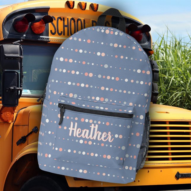 Cute Pink Blue Polka Dots Monogram Name Printed Backpack (Creator Uploaded)