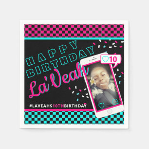Cute Pink Blue Social Media  Cellphone Photo Napkin