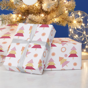 Cute Pink Blush Holiday Tree  Wrapping Paper