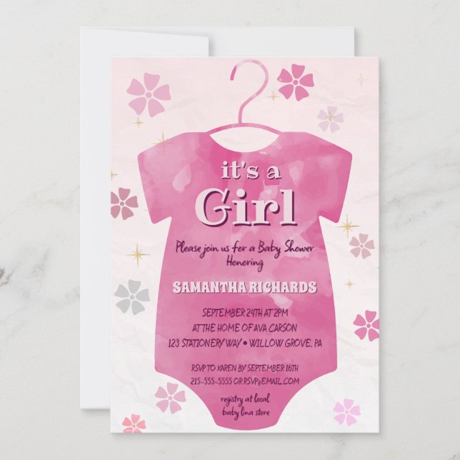  Cute Pink Bodysuit baby shower Invitation (Front)
