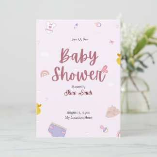 Cute Pink Boho Baby Shower Invitation