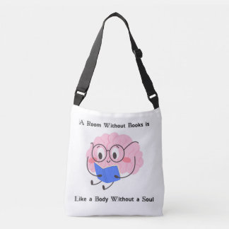 Cute Pink Bookworm Reading Illustration Art Quote Crossbody Bag