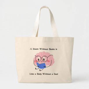 Cute Pink Bookworm Reading Illustration Art Quote Large Tote Bag