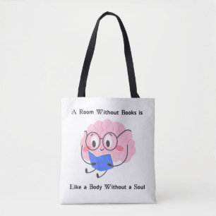 Cute Pink Bookworm Reading Illustration Art Quote Tote Bag