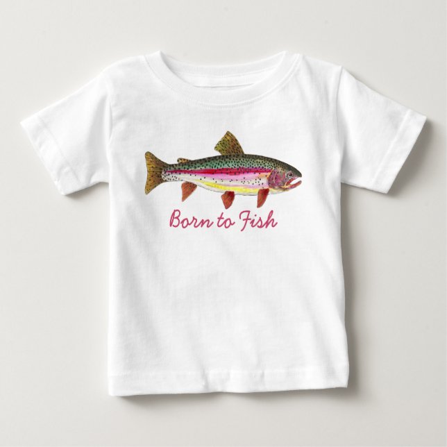 Cute Pink "Born to Fish" Trout Fly Fishing Baby T-Shirt (Front)