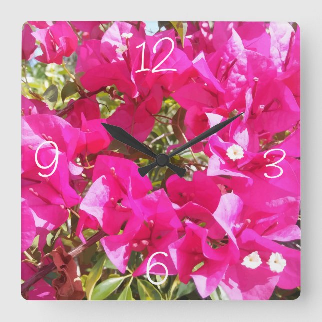 Cute Pink Bougainvillea Print Wall Clocks (Front)